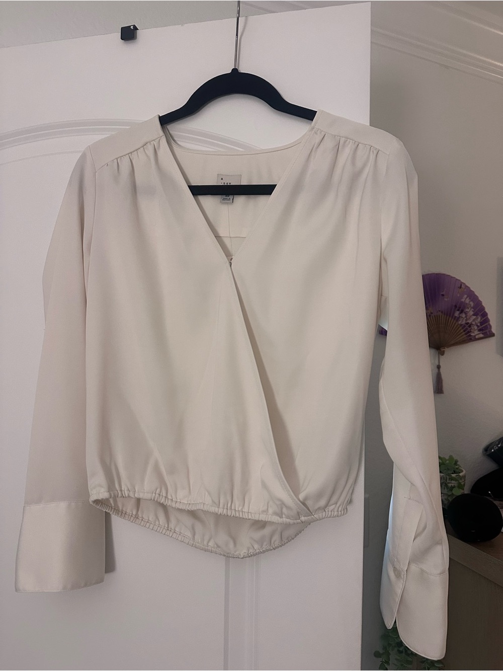 a new day Cream Faux-Wrap Long-Sleeve Blouse